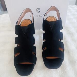 New Corso Como Madelina Black Caged Sandals Soft Nubuck Heels Shoes Sz 9M